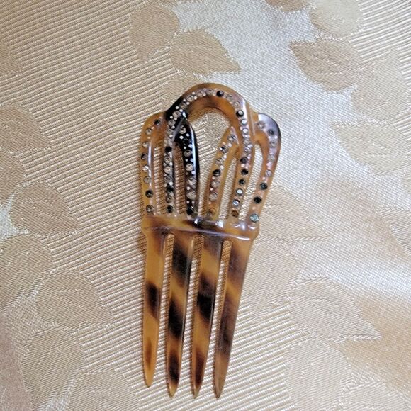VTG Victorian hair comb faux Tortoise Shell hair ornament w/rhinestones - Picture 6 of 15